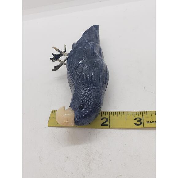 Vintage Hand Carved Gemstone Parrot Sculpture Figurine Sodalite & Calcite Bird - Picture 12 of 12